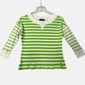 Lauren Ralph Lauren Active Shirt Top Green Stripe Waffle Thermal Womens Medium M